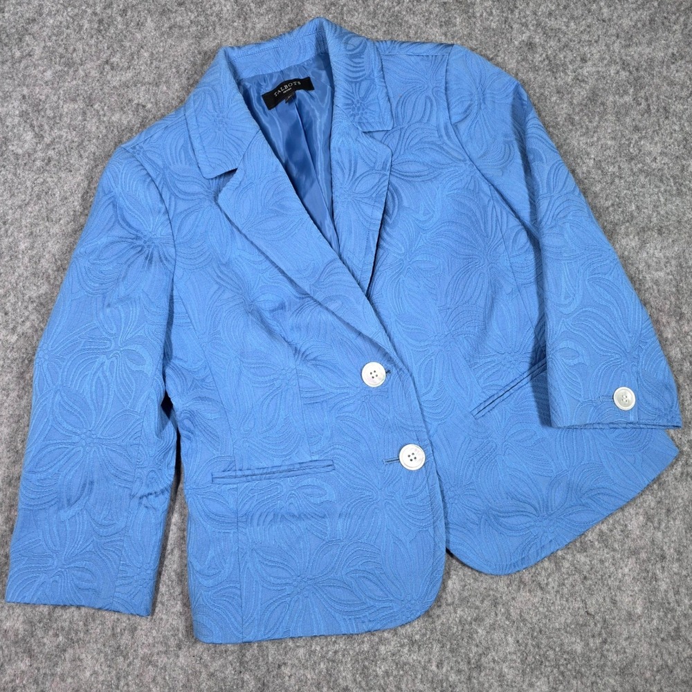 Talbots Blazer Blue Floral Jacket Jacquard Button 8 Petite Preppy Cottagecore